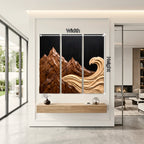 Mountain Wave Triptych Solid Wood Wall Sculpture – Three-Panel Nature-Inspired Wall Art