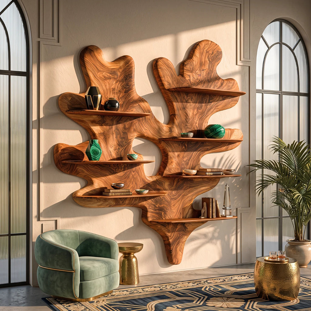 Organic Leaf Sculptural Solid Wood Wall Shelf