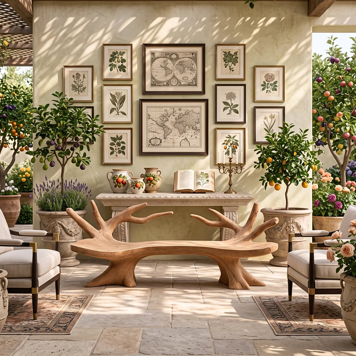 Branch Form – Solid Wood Garden Bench with Sculptural Root Base