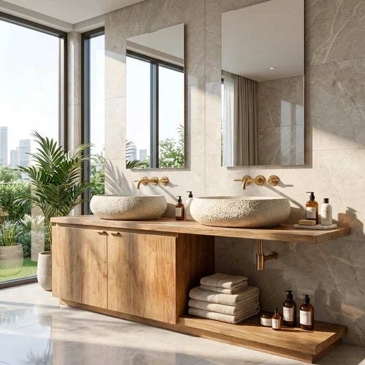 Minimalist Floating Solid Wood Bathroom Vanity Cabinet – Modern Wall-Mounted Design