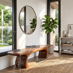 Sculptural Solid Wood Bench with Curved Base and Organic Live Edge Seat