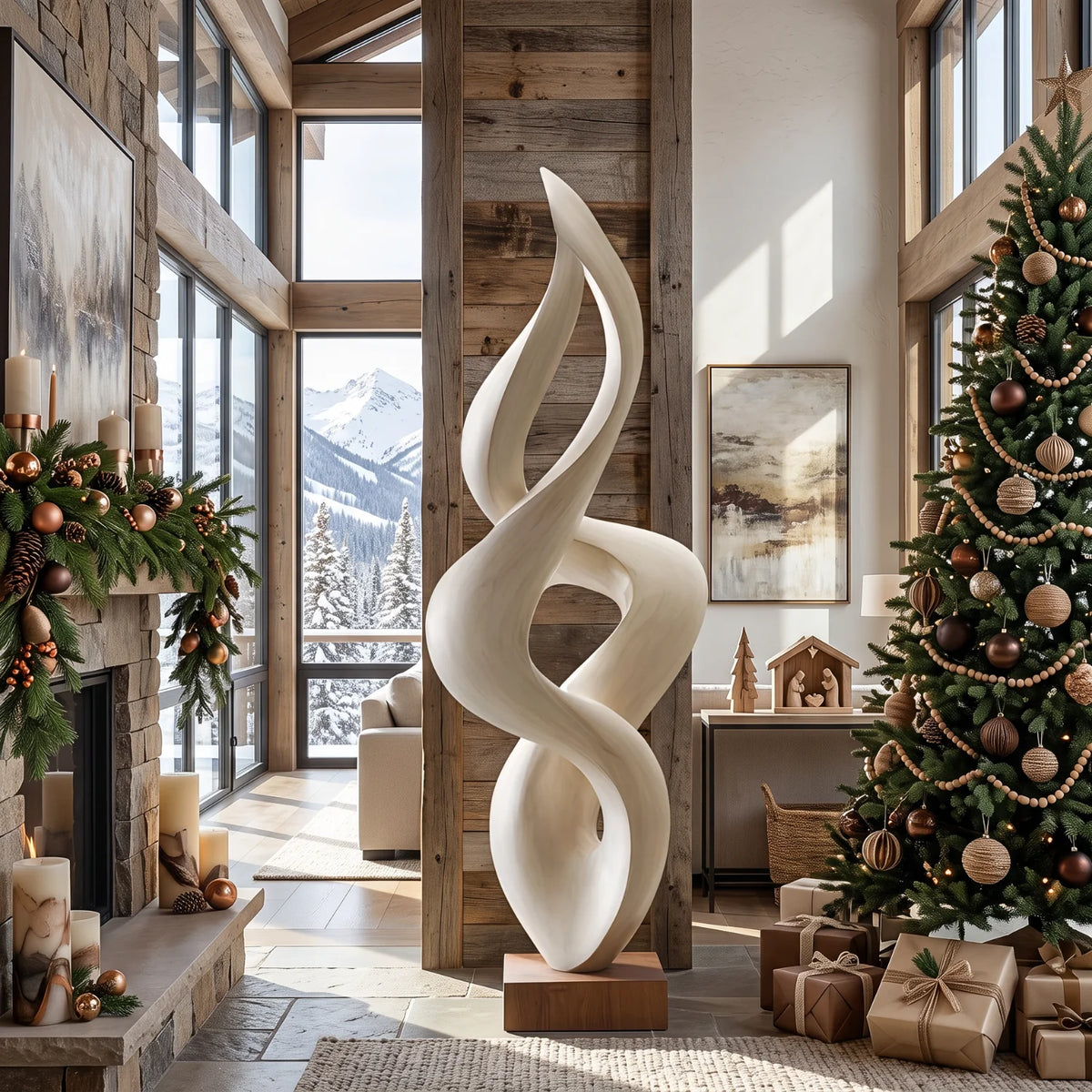 Handcrafted Abstract Twisted Wood Sculpture – Contemporary Solid Wood Art for Modern Home Décor