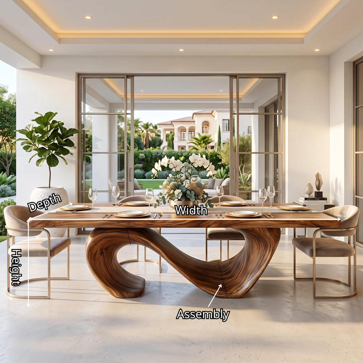 Solid Wood Dining Table with Sculptural Infinity Base