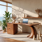 Organic Solid Wood Desk with Curved Leg and Two Drawers