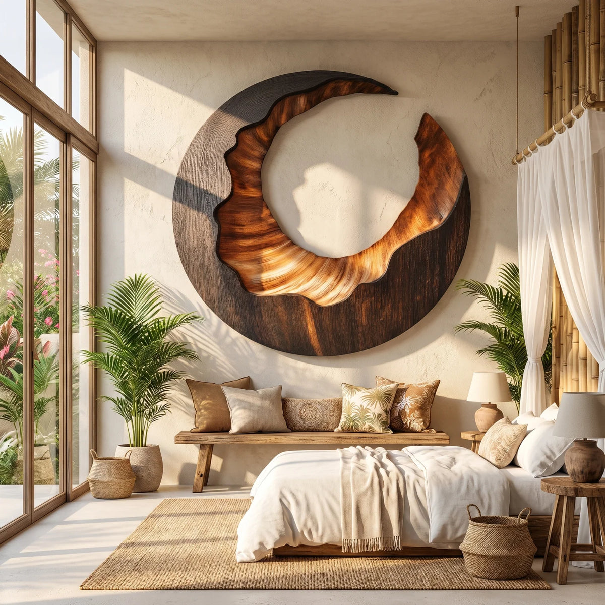Solid Wood Open Ring Wall Sculpture with Organic Carved Edges
