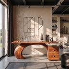 Sculptural Solid Wood Desk with Curved Base and Two Drawers