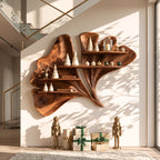 Flowing Leaf Sculptural Solid Wood Wall Shelf