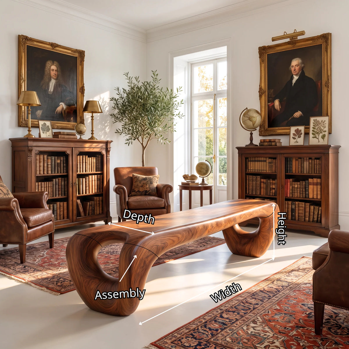 Sculptural Solid Wood Bench with Loop Legs and Flowing Live Edge Seat