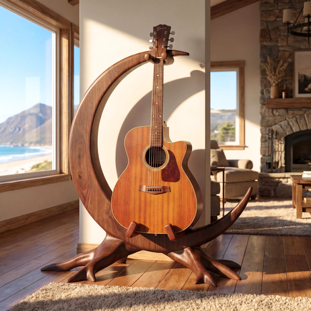 Crescent Sculptural Wooden Guitar Floor Stand