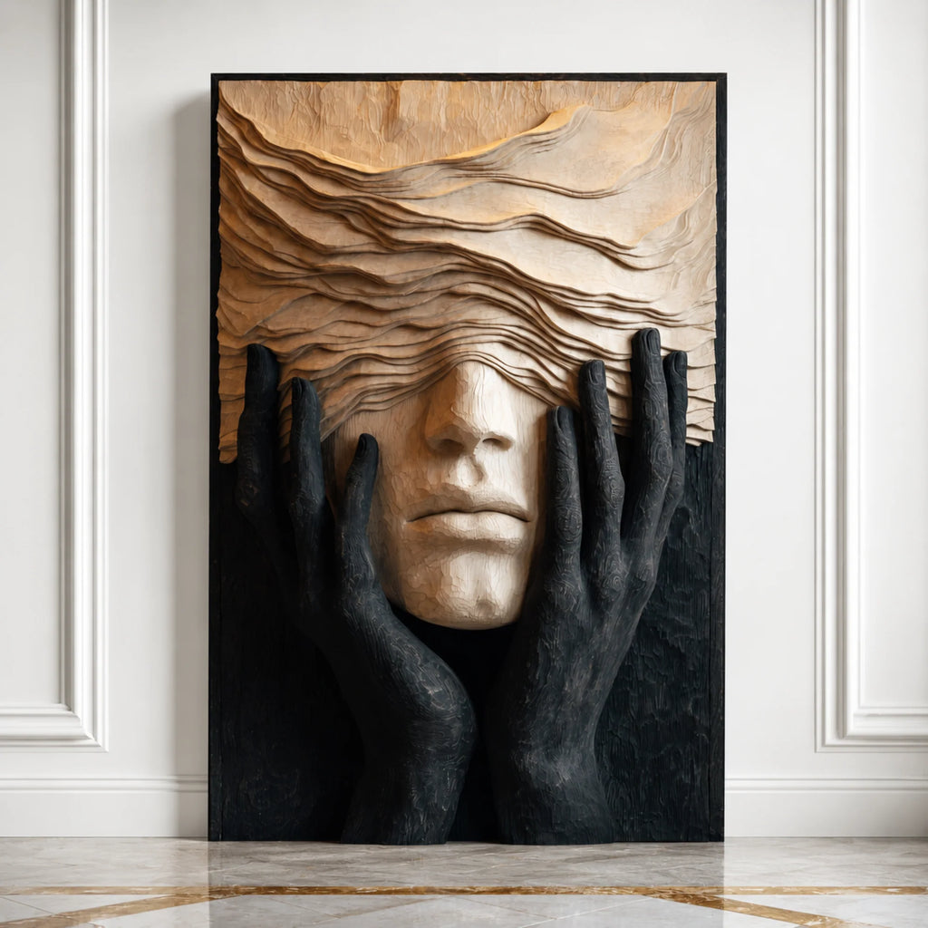 Organic Solid Wood Wall Sculpture with Hidden Face Design – Contemporary Artistic Wall Decor