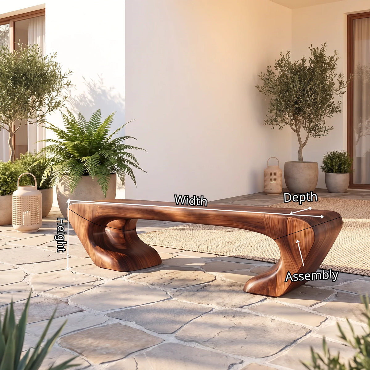 Organic Balance – Solid Wood Bench with Sculptural Asymmetrical Base and Flowing Seat