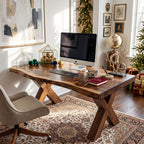 Live Edge Solid Wood Desk with Sculptural X-Shaped Legs – Modern Home Office Desk