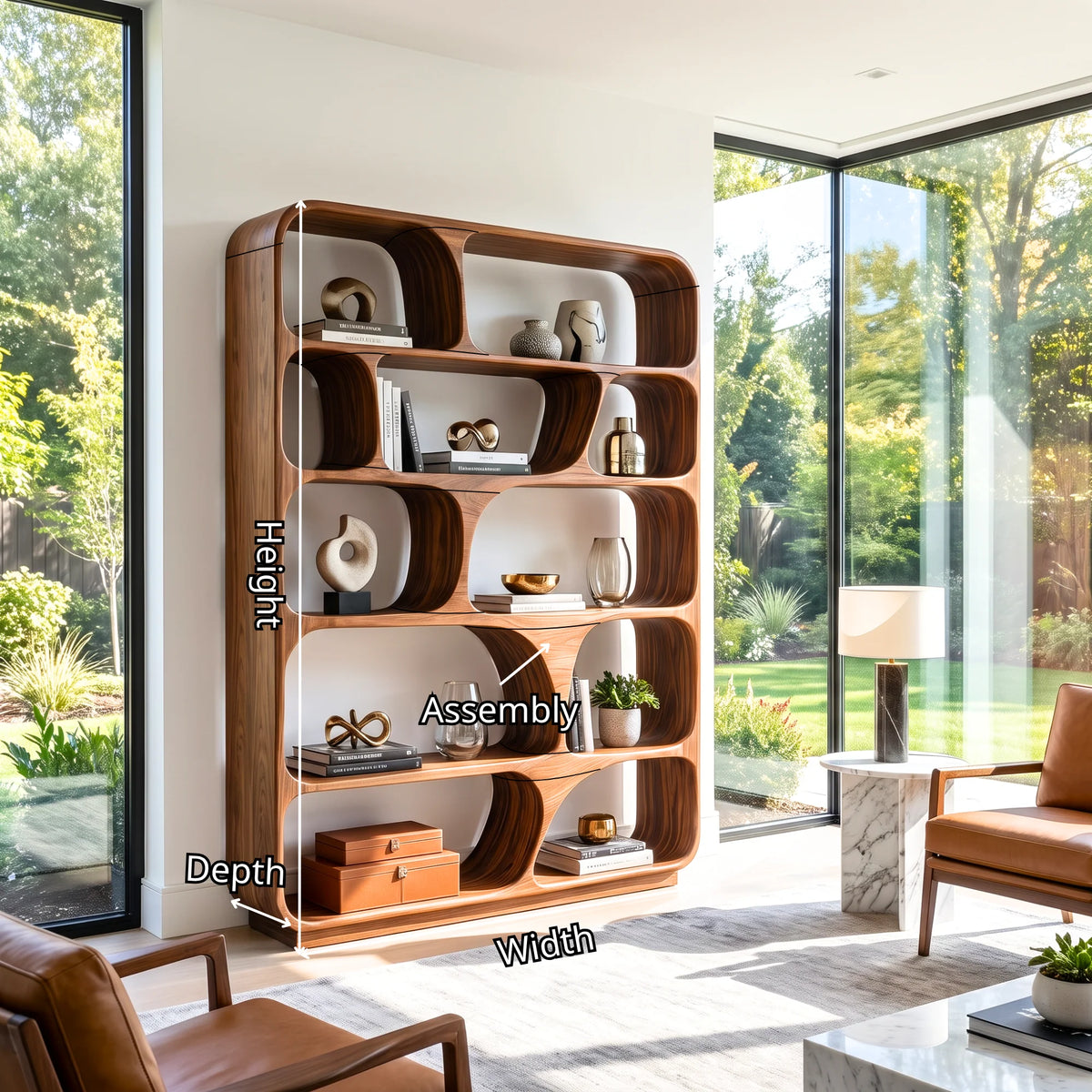 Organic Grid – Rounded Solid Wood Bookcase with Open Display Compartments