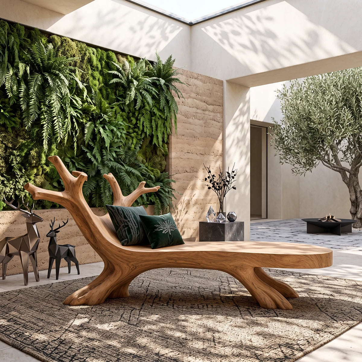 Tree Branch – Solid Wood Garden Bench with Sculptural Root Base