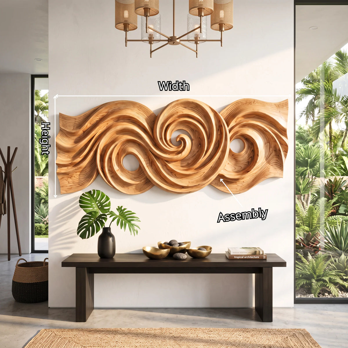 Spiral Tide Solid Wood Wall Sculpture with Organic Flowing Design