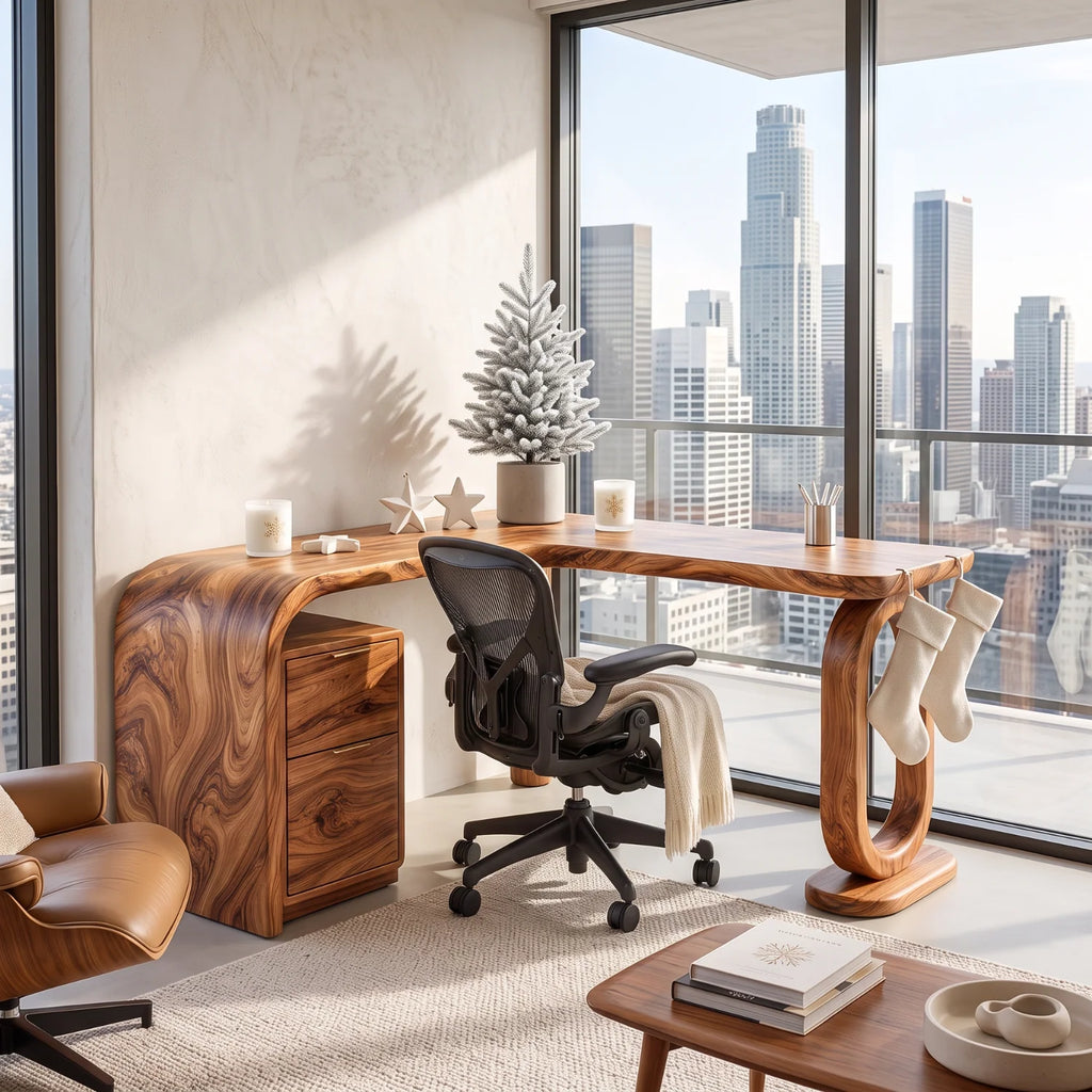Handcrafted Solid Wood Desk with Loop Leg and Drawers