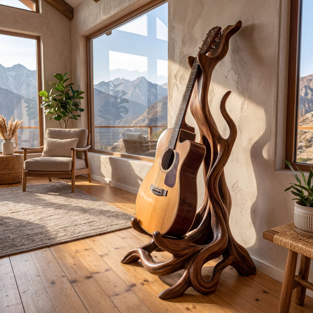 Organic Sculptural Wooden Acoustic Guitar Stand