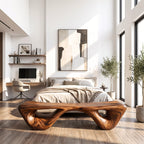 Sculptural Solid Wood Bench with Waterfall Base and Organic Flowing Seat