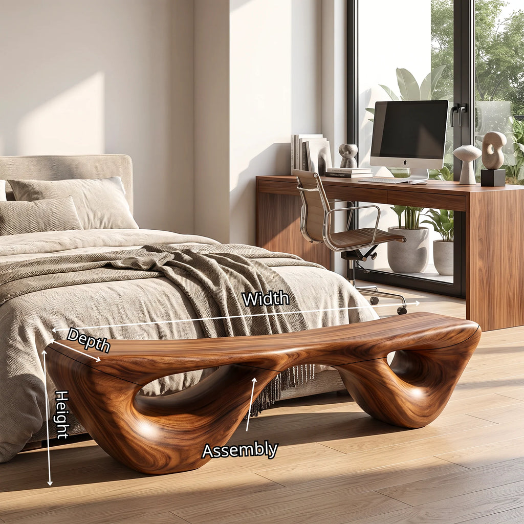 Sculptural Solid Wood Bench with Waterfall Base and Organic Flowing Seat