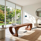 Sculptural Solid Wood Bench with Loop-Inspired Base and Organic Live Edge Seat