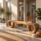 Sculptural Solid Wood Bench with Open Loop Base and Flowing Live Edge Seat