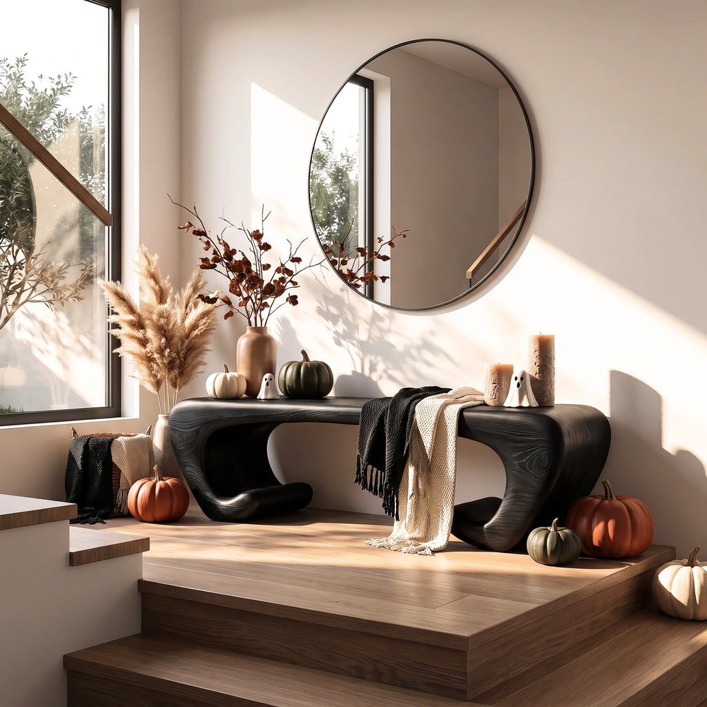 Sculptural Solid Wood Bench with Scroll Base and Flowing Organic Seat