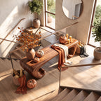 Sculptural Solid Wood Bench with Scroll Base and Flowing Organic Seat