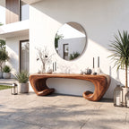 Sculptural Solid Wood Bench with Scroll Base and Flowing Organic Seat