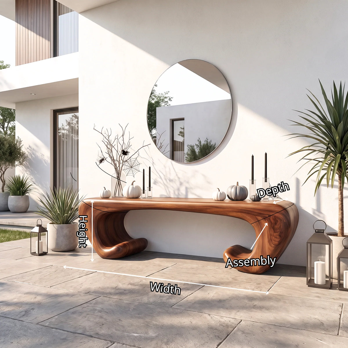 Sculptural Solid Wood Bench with Scroll Base and Flowing Organic Seat