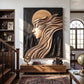 Moonlit Reverie Solid Wood Wall Art with Flowing Hair and Forest Landscape