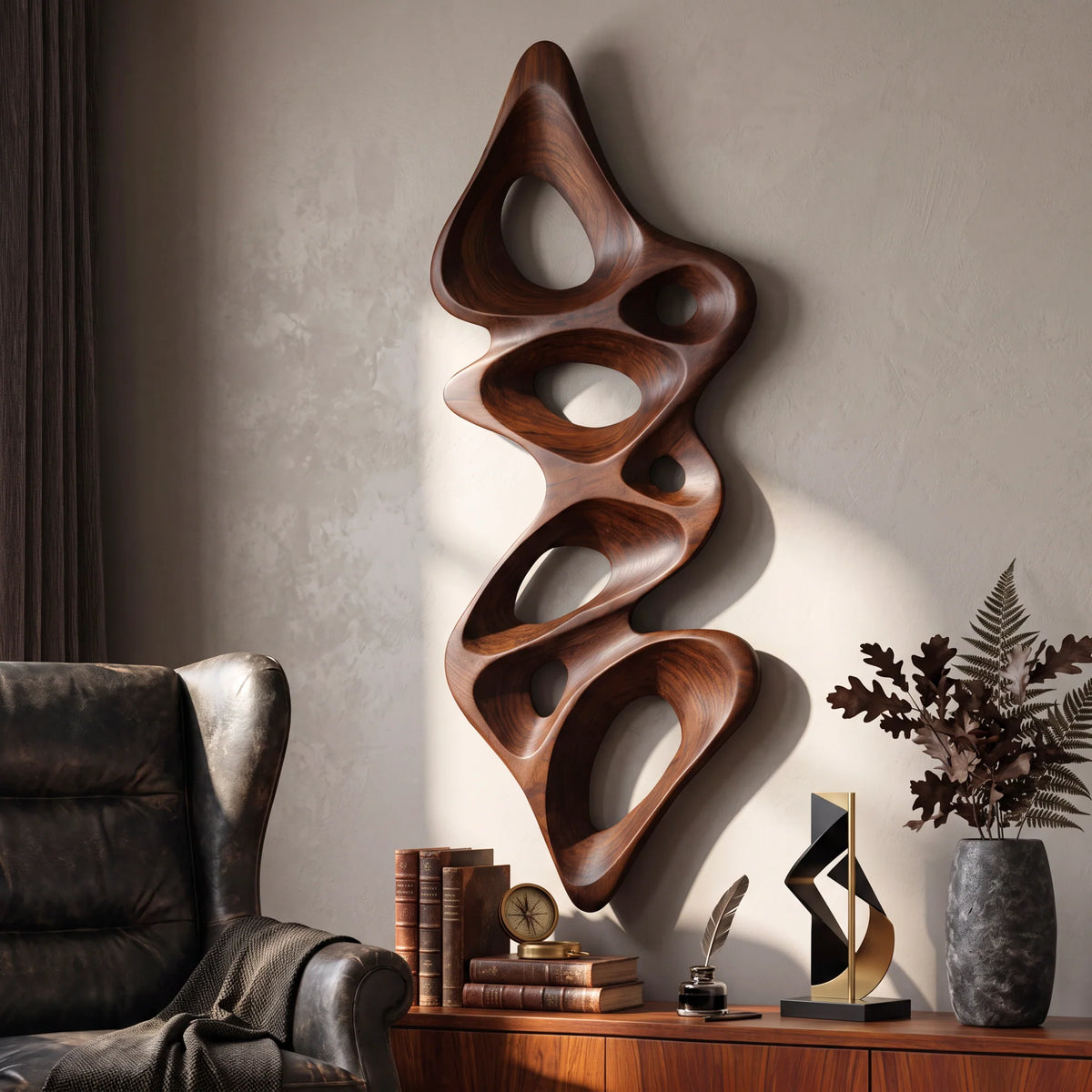 Vertical Flow – Abstract Wall Sculpture with Organic Carved Openings