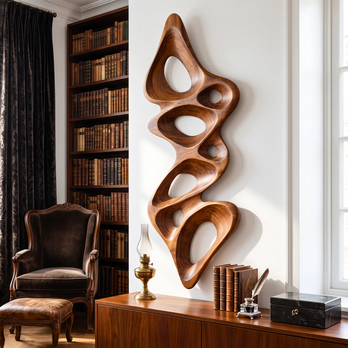 Vertical Flow – Abstract Wall Sculpture with Organic Carved Openings