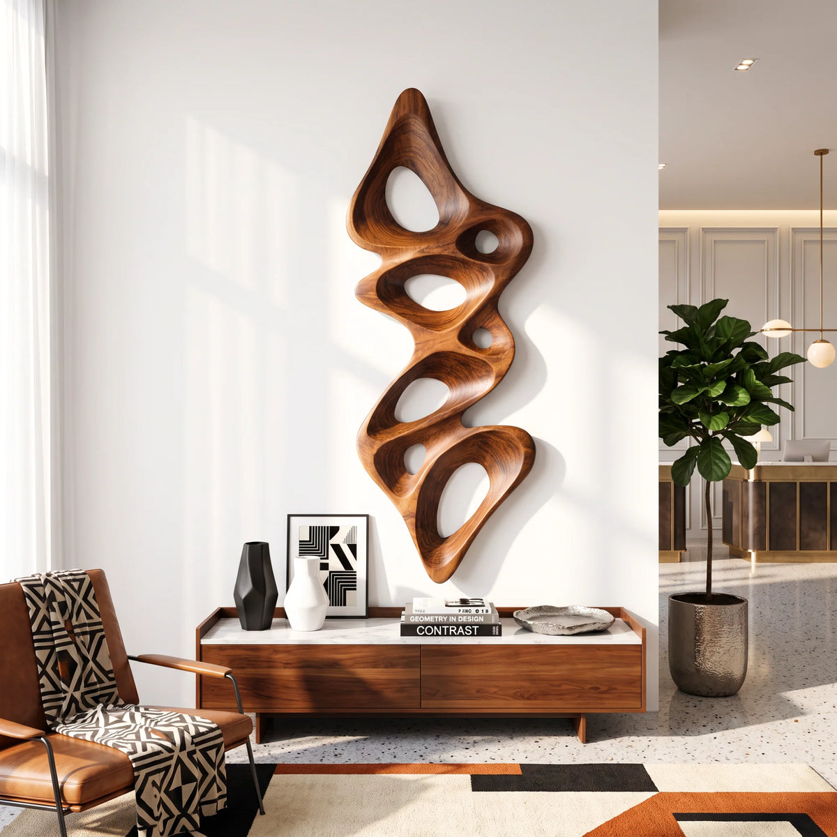 Vertical Flow – Abstract Wall Sculpture with Organic Carved Openings
