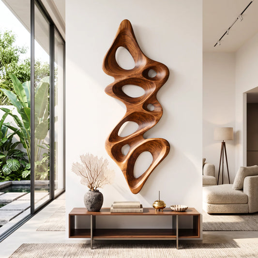 Vertical Flow – Abstract Wall Sculpture with Organic Carved Openings