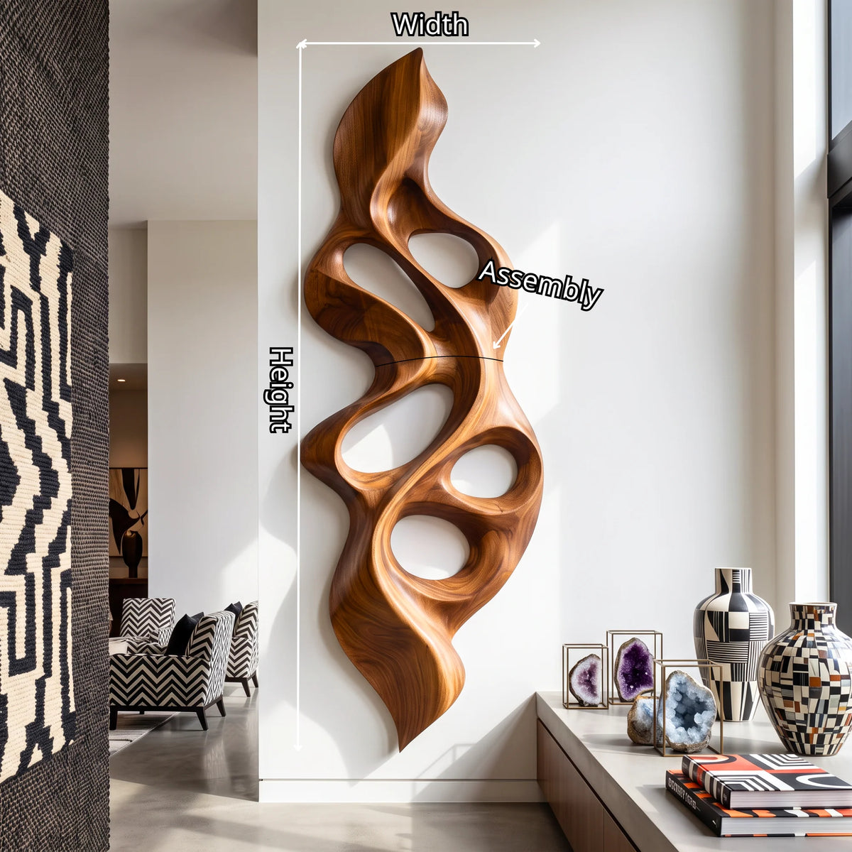Vertical Flame – Abstract Wooden Wall Sculpture with Organic Openings