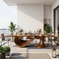 Modern Solid Wood Dining Table with Sculptural Sweeping Arc Base