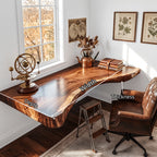 Floating Solid Wood Corner Desk with Curved Live Edge – Natural Slab Design for Modern Home Office