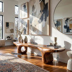 Sculptural Solid Wood Bench with Organic Base and Flowing Live Edge Seat