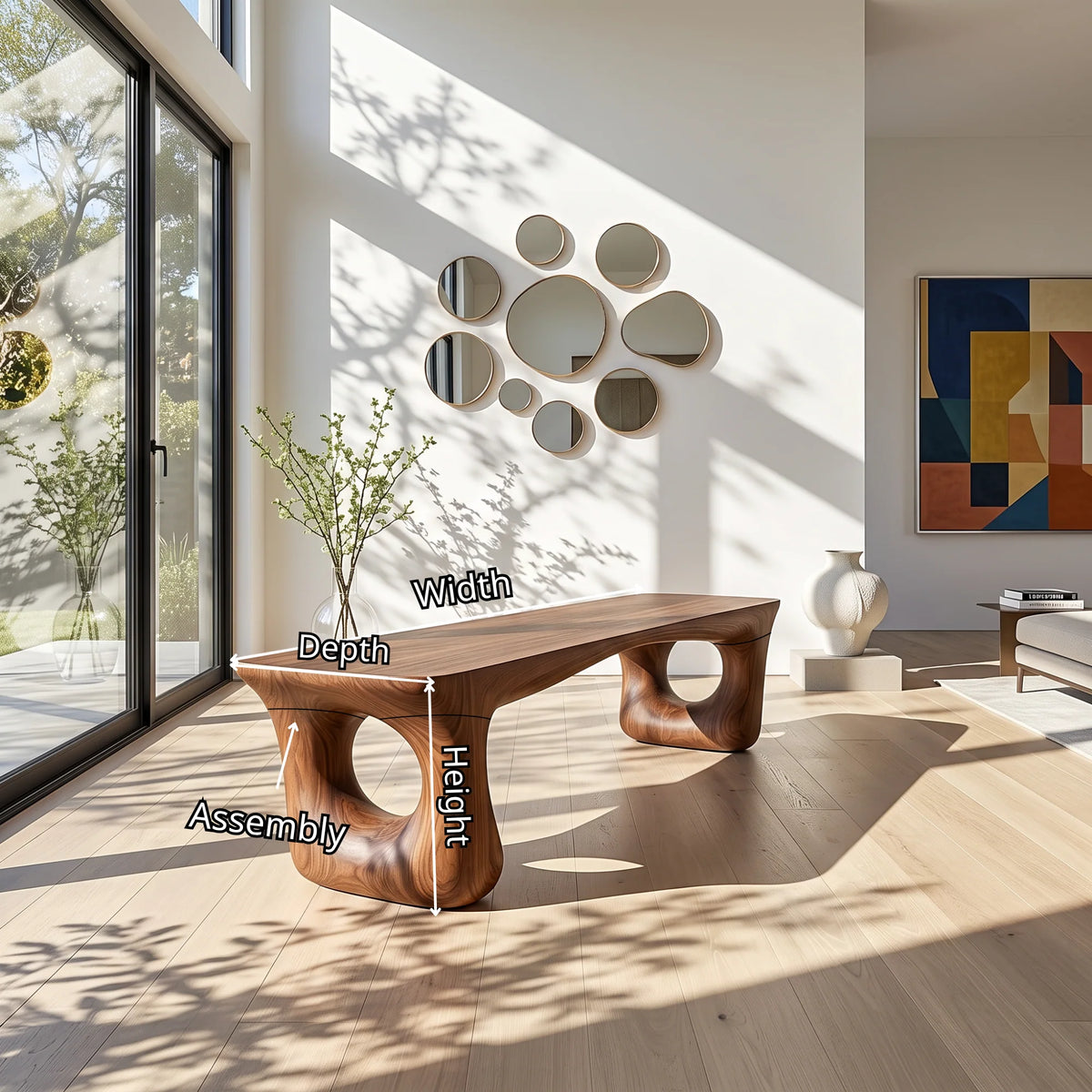 Sculptural Solid Wood Bench with Artistic Loop Base and Organic Live Edge Seat