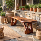 Sculptural Solid Wood Bench with Branch-Inspired Base and Flowing Live Edge Seat
