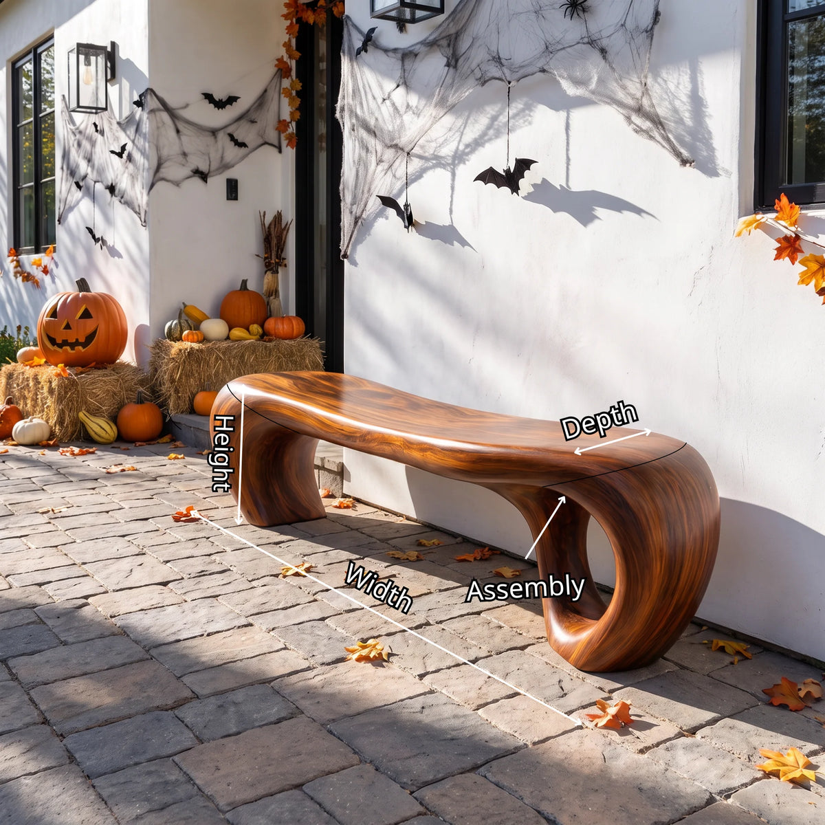 Sculptural Solid Wood Bench with Waterfall Base and Flowing Organic Seat
