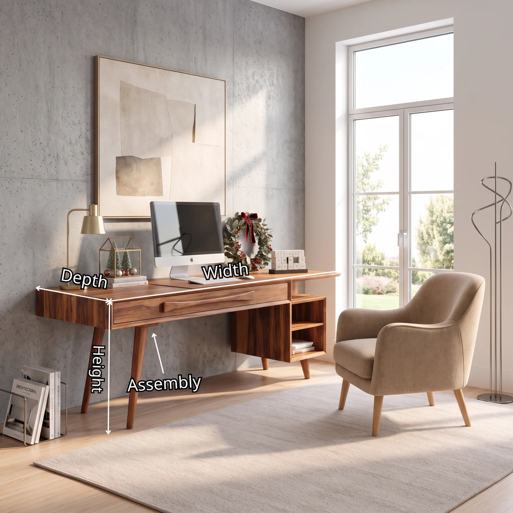 Modern Solid Wood Desk with Drawers and Open Shelf