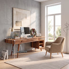 Modern Solid Wood Desk with Drawers and Open Shelf