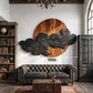 Solid Wood Wall Art – Silent Eclipse with Flowing Black Cloud Layers