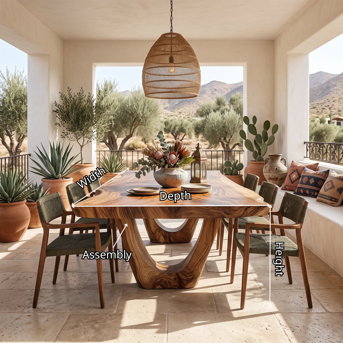 Organic Solid Wood Dining Table with Sculptural U-Shaped Base