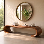 Sculptural Solid Wood Entryway Bench with Waterfall Loop Base