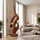Tall Openwork Solid Wood Flame Sculpture with Plinth Base – Contemporary Statement Décor for Modern Living Rooms