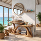 Bathroom Vanity Solid Wood with Sculptural Arch Base and Open Shelf Storage