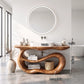 Solid Wood Bathroom Vanity with Sculptural Double-Loop Base and Open Shelf Storage