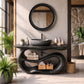 Solid Wood Bathroom Vanity with Sculptural Double-Loop Base and Open Shelf Storage